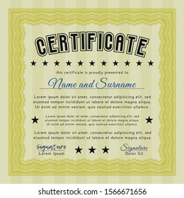 Yellow Certificate of achievement. Detailed. With linear background. Good design. 