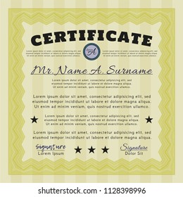 Yellow Certificate of achievement. Easy to print. Vector illustration. Money Pattern design. 