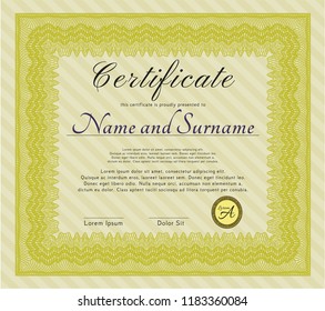 Yellow Certificate of achievement. Easy to print. Modern design. Customizable, Easy to edit and change colors. 