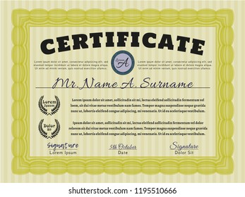 Yellow Certificate of achievement. Easy to print. Elegant design. Customizable, Easy to edit and change colors. 