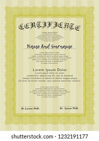 Yellow Certificate of achievement. Easy to print. Detailed. Perfect design. 
