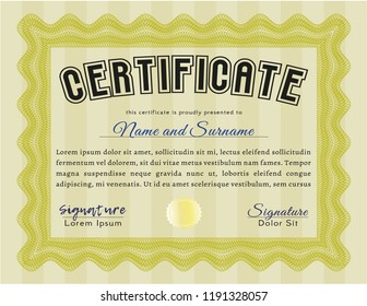 Yellow Certificate of achievement. Elegant design. Customizable, Easy to edit and change colors. With linear background. 