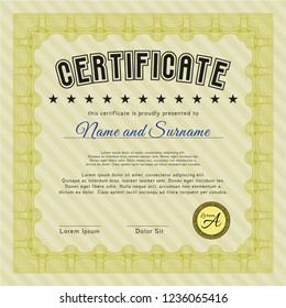 Yellow Certificate of achievement. Elegant design. Printer friendly. Customizable, Easy to edit and change colors. 