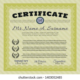 Yellow Certificate of achievement. Elegant design. Vector illustration. Printer friendly. 