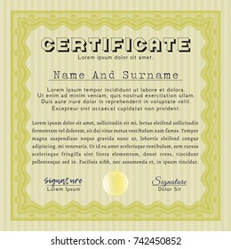 Yellow Certificate of achievement. Elegant design. Complex background. Customizable, Easy to edit and change colors. 