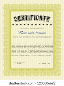 Yellow Certificate of achievement. Good design. Detailed. Complex background. 