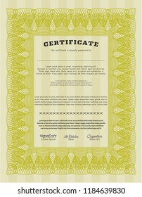 Yellow Certificate of achievement. With great quality guilloche pattern. Sophisticated design. Customizable, Easy to edit and change colors. 