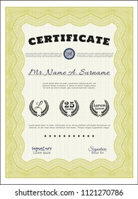 Yellow Certificate of achievement. With guilloche pattern. Customizable, Easy to edit and change colors. Money Pattern design. 