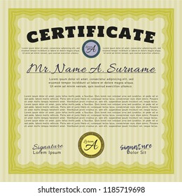 Yellow Certificate of achievement. With guilloche pattern. Perfect design. Customizable, Easy to edit and change colors. 