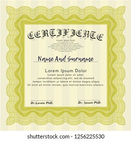 Yellow Certificate of achievement. With linear background. Customizable, Easy to edit and change colors. Money design. 