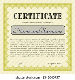 Yellow Certificate of achievement. With linear background. Vector illustration. Sophisticated design. 