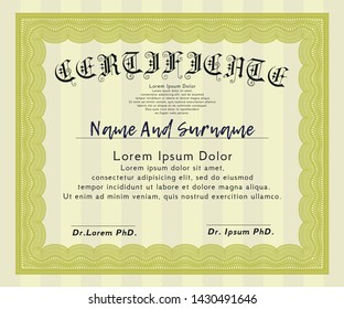 Yellow Certificate of achievement. With linear background. Customizable, Easy to edit and change colors. Modern design. 