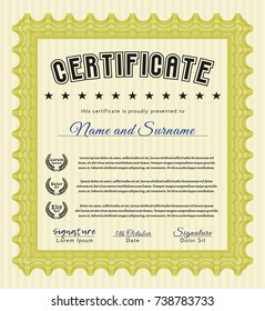 Yellow Certificate of achievement. With linear background. Detailed. Elegant design. 