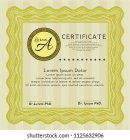 Yellow Certificate of achievement. Money Pattern design. With background. Detailed. 