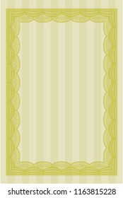 Yellow Certificate of achievement. Money Pattern. With great quality guilloche pattern. Vector illustration. 