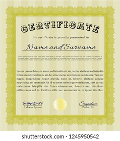 Yellow Certificate of achievement. Money Pattern design. Easy to print. Vector illustration. 