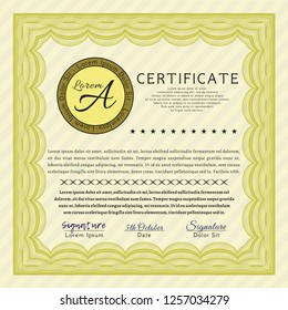 Yellow Certificate of achievement. Money Pattern design. Printer friendly. Customizable, Easy to edit and change colors. 