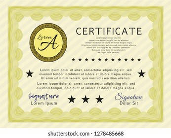Yellow Certificate of achievement. Money Pattern. Vector illustration. Easy to print. 