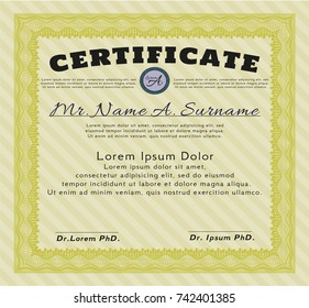 Yellow Certificate of achievement. Money Pattern. Vector illustration. With quality background. 