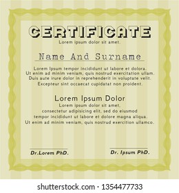 Yellow Certificate of achievement. Perfect design. With guilloche pattern and background. Customizable, Easy to edit and change colors. 