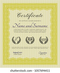   Yellow Certificate of achievement. Printer friendly. Vector illustration. Superior design. 