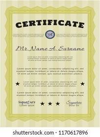 Yellow Certificate of achievement. Printer friendly. Customizable, Easy to edit and change colors. Good design. 