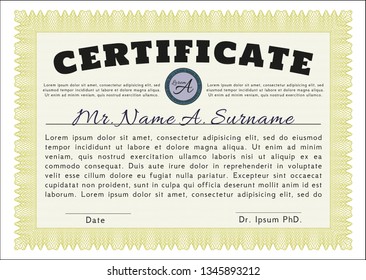 Yellow Certificate of achievement. Printer friendly. Customizable, Easy to edit and change colors. Retro design. 
