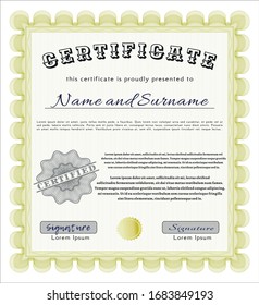 Certificado de logros amarillo. Fácil de imprimir. Diseño de belleza. Ilustración vectorial. 