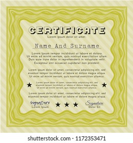 Yellow Certificate of achievement. With quality background. Money Pattern design. Customizable, Easy to edit and change colors. 