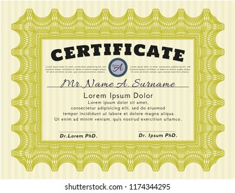 Yellow Certificate of achievement. With quality background. Money style design. Customizable, Easy to edit and change colors. 