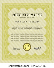 Yellow Certificate of achievement. With quality background. Nice design. Vector illustration. 