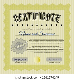 Yellow Certificate of achievement. With quality background. Artistry design. Detailed. 