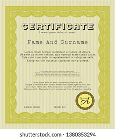 Yellow Certificate of achievement. With quality background. Vector illustration. Elegant design. 