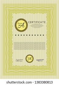 Yellow Certificate of achievement. With quality background. Detailed. Money design. 