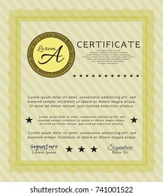 Yellow Certificate of achievement. Sophisticated design. Customizable, Easy to edit and change colors. Printer friendly. 