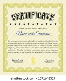 Yellow Certificate of achievement template. Artistry design. With quality background. Detailed. 