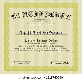 Yellow Certificate of achievement template. With background. Detailed. Money style design. 
