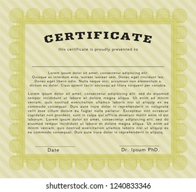 Yellow Certificate of achievement template. With background. Superior design. Detailed. 
