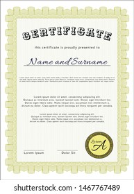 Yellow Certificate of achievement template. With background. Customizable, Easy to edit and change colors. Elegant design. 