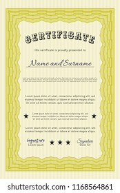 Yellow Certificate of achievement template. With complex background. Superior design. Vector illustration. 
