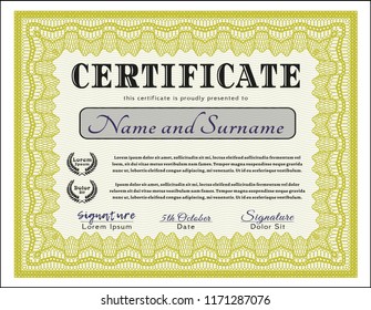 Yellow Certificate of achievement template. With complex linear background. Good design. Vector illustration. 