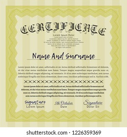 Yellow Certificate of achievement template. Complex background. Customizable, Easy to edit and change colors. Superior design. 