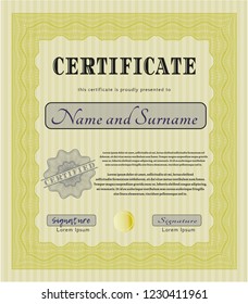 Yellow Certificate of achievement template. Complex background. Cordial design. Customizable, Easy to edit and change colors. 