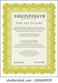 Yellow Certificate of achievement template. With complex background. Customizable, Easy to edit and change colors. Money Pattern. 