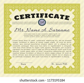 Yellow Certificate of achievement template. Cordial design. Printer friendly. Customizable, Easy to edit and change colors. 