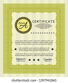 Yellow Certificate of achievement template. Cordial design. With linear background. Vector illustration. 