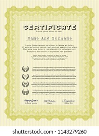 Yellow Certificate of achievement template. Customizable, Easy to edit and change colors. Printer friendly. Superior design. 