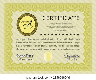 Yellow Certificate of achievement template. Customizable, Easy to edit and change colors. With quality background. Elegant design. 
