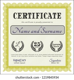 Yellow Certificate of achievement template. Customizable, Easy to edit and change colors. Easy to print. Beauty design. 