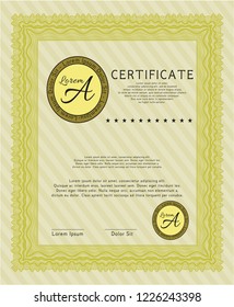 Yellow Certificate of achievement template. Customizable, Easy to edit and change colors. With quality background. Elegant design. 